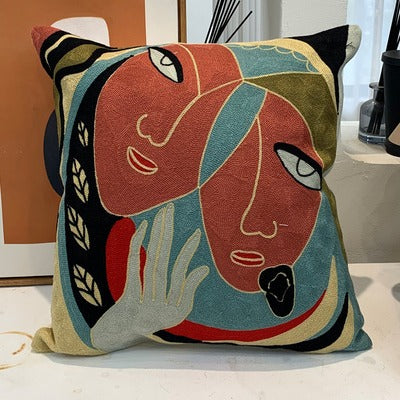 Strickkissenbezug 45x45 aus Kaschmir mit abstraktem Muster, hochwertiges Deko Kissen für Sofa, Bett und Wohnzimmer im skandinavischen, modernen oder asiatisch inspirierten Stil, weiches Kuschelkissen als Geschenkidee in der Schweiz.45x45cm-4