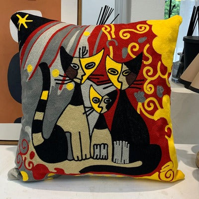 Strickkissenbezug 45x45 aus Kaschmir mit abstraktem Muster, hochwertiges Deko Kissen für Sofa, Bett und Wohnzimmer im skandinavischen, modernen oder asiatisch inspirierten Stil, weiches Kuschelkissen als Geschenkidee in der Schweiz.45x45cm-5