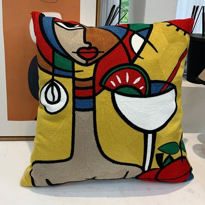 Strickkissenbezug 45x45 aus Kaschmir mit abstraktem Muster, hochwertiges Deko Kissen für Sofa, Bett und Wohnzimmer im skandinavischen, modernen oder asiatisch inspirierten Stil, weiches Kuschelkissen als Geschenkidee in der Schweiz.-6
