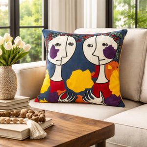 Kaschmir Kissen 45x45 als kuscheliger Strickkissenbezug mit abstraktem Muster, hochwertiges Zierkissen für Sofa, Bett und Wohnzimmer Deko im skandinavischen, modernen oder Boho Stil, Sofakissen für Leder- und Stoffsofas in der Schweiz.