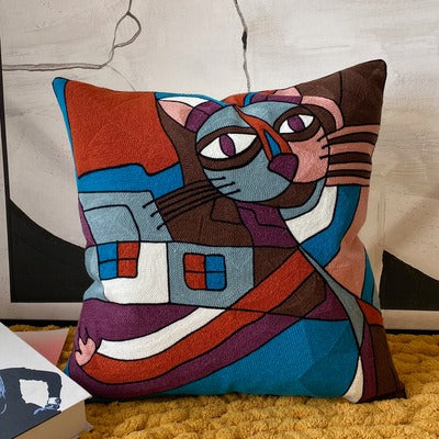 Kaschmir Kissen 45x45 als kuscheliger Strickkissenbezug mit abstraktem Muster, hochwertiges Zierkissen für Sofa, Bett und Wohnzimmer Deko im skandinavischen, modernen oder Boho Stil, Sofakissen für Leder- und Stoffsofas in der Schweiz.