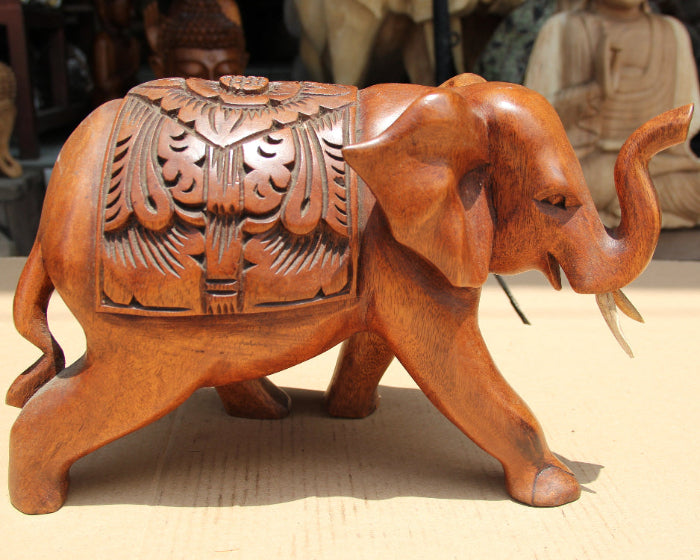 Klein Elefant Holzfigur 30 cm aus massivem Akazienholz – handgeschnitzte Elefant Skulptur als natürliche Deko und Glücksbringer für Wohnzimmer, Büro oder Kinderzimmer in der Schweiz