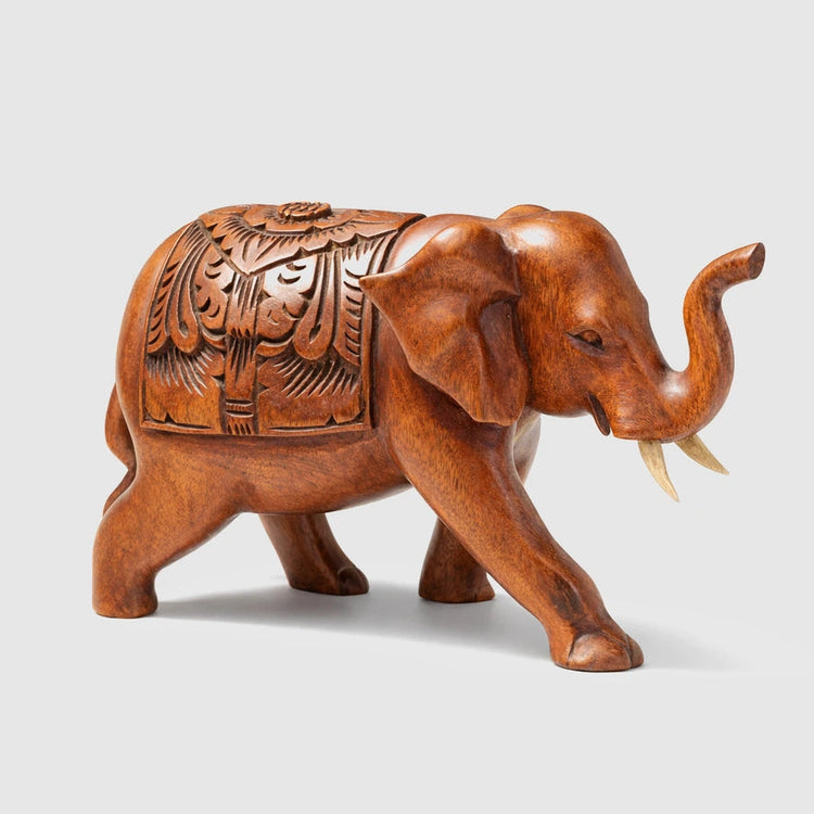 Klein Elefant Holzfigur 30 cm aus massivem Akazienholz – handgeschnitzte Elefant Skulptur als natürliche Deko und Glücksbringer für Wohnzimmer, Büro oder Kinderzimmer in der Schweiz