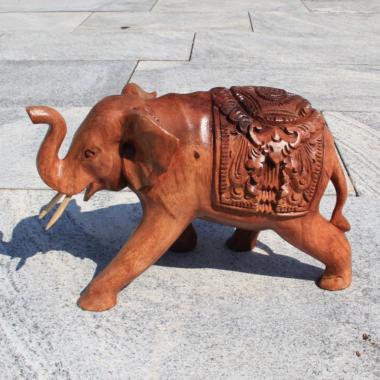 Klein Elefant Holzfigur 30 cm aus massivem Akazienholz – handgeschnitzte Elefant Skulptur als natürliche Deko und Glücksbringer für Wohnzimmer, Büro oder Kinderzimmer in der Schweiz