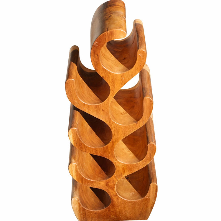 Weingestell aus massivem Akazienholz im skulpturalen Kaktus-Design (70 cm hoch, Platz für 8 Flaschen), handgefertigtes stehendes Weinregal aus Naturholz für Wohnzimmer, Esszimmer, Hausbar oder Restaurant in der Schweiz