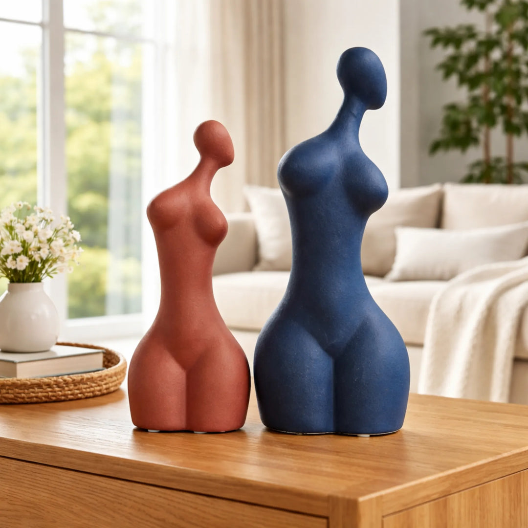 Elegante Porzellanfigur einer Frau aus farbintensiver Keramik, moderne Tischdeko für Hochzeit, Wohnzimmer, Sideboard und Geschenk zur Verlobung