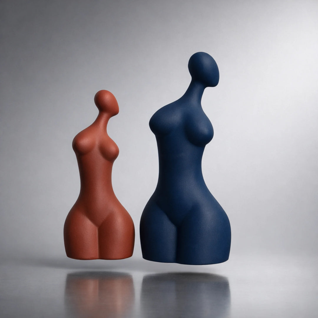 Elegante Porzellanfigur einer Frau aus farbintensiver Keramik, moderne Tischdeko für Hochzeit, Wohnzimmer, Sideboard und Geschenk zur Verlobung