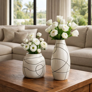 2-teiliges Porzellanvasen-Set (31 und 16 cm) aus bunter Feinkeramik als edle Tischdeko für Wohnzimmer, Esstisch, Hochzeit, Praxis oder Büro, geeignet für frische Blumen, Trockenblumen und Pampasgras.