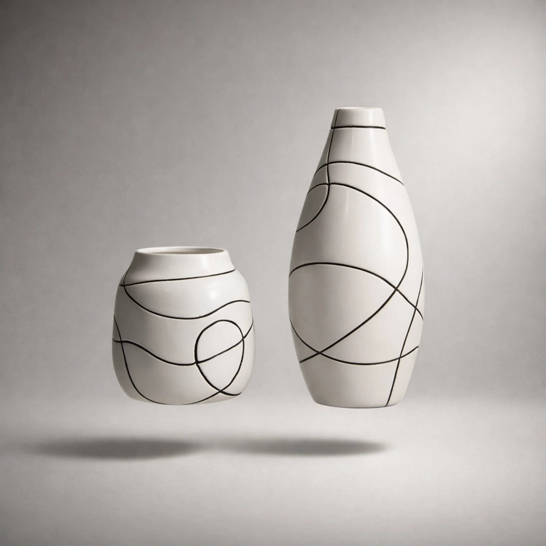 2-teiliges Porzellanvasen-Set (31 und 16 cm) aus bunter Feinkeramik als edle Tischdeko für Wohnzimmer, Esstisch, Hochzeit, Praxis oder Büro, geeignet für frische Blumen, Trockenblumen und Pampasgras.