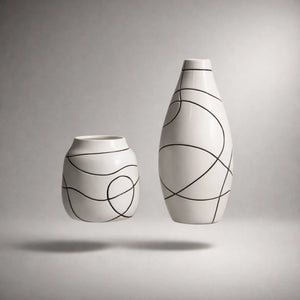 2-teiliges Porzellanvasen-Set (31 und 16 cm) aus bunter Feinkeramik als edle Tischdeko für Wohnzimmer, Esstisch, Hochzeit, Praxis oder Büro, geeignet für frische Blumen, Trockenblumen und Pampasgras.