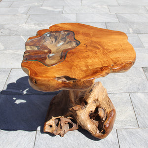 Runder Wurzeltisch aus Teak | Handgemachter Couchtisch kaufen 68 cm