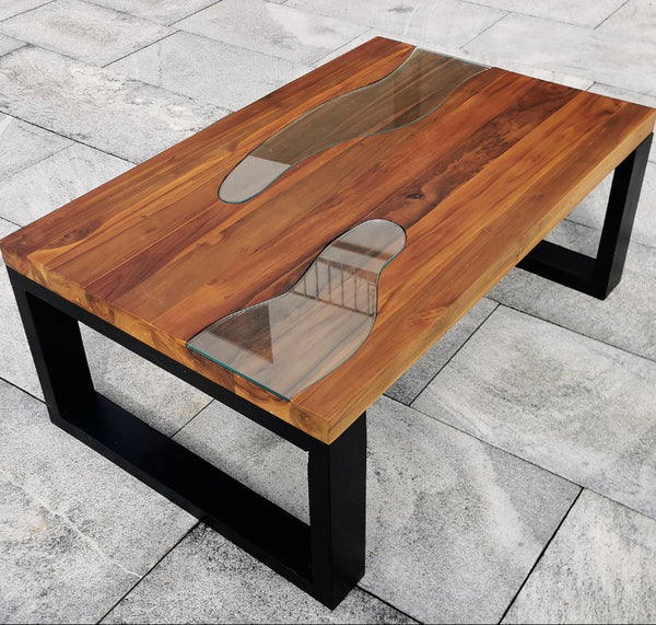 Salontisch Holz mit Glas, Couchtisch Holz Glas , asiatische Tisch