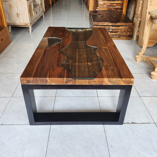 Salontisch Holz mit Glas, Couchtisch Holz Glas , asiatische Tisch