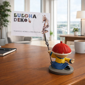 Originelle Büro Deko für den Schreibtisch: farbige Figur mit Metall-Kartenhalter für Notizen, Visitenkarten oder Tagesmotto – ideale Schreibtisch Deko und Geschenk fürs Büro oder Homeoffice.