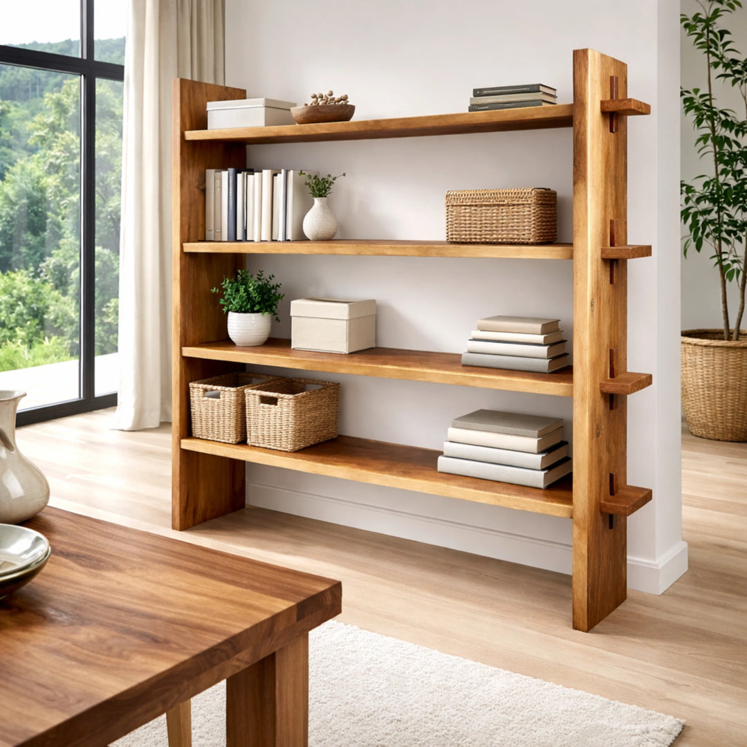 Massivholz Ladenregal aus Teakholz 2 m für Boutique in Zürich
Teakholz-Regal 2 m aus massiven Baumscheiben-Böden (200 × 40 × 200 cm), stabiles Präsentationsregal für Schuhe, Deko, Wein oder Ordner in Concept Stores, Boutiquen, Praxen, Büros oder großzügigen Wohnräumen in der Schweiz