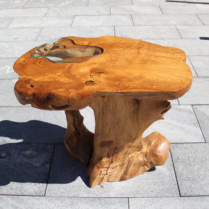 Teakholz Wurzeltisch wetterfest – Kleiner Designer Beistelltisch für Outdoor & Indoor