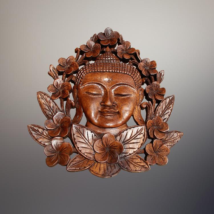Wand Buddha Deko Holz 35 cm – handgeschnitzter Buddha Kopf aus massivem Akazienholz als natürliche Wanddeko für Wohnzimmer, Flur, Meditationsraum, Büro oder Yoga-Studio in der Schweiz