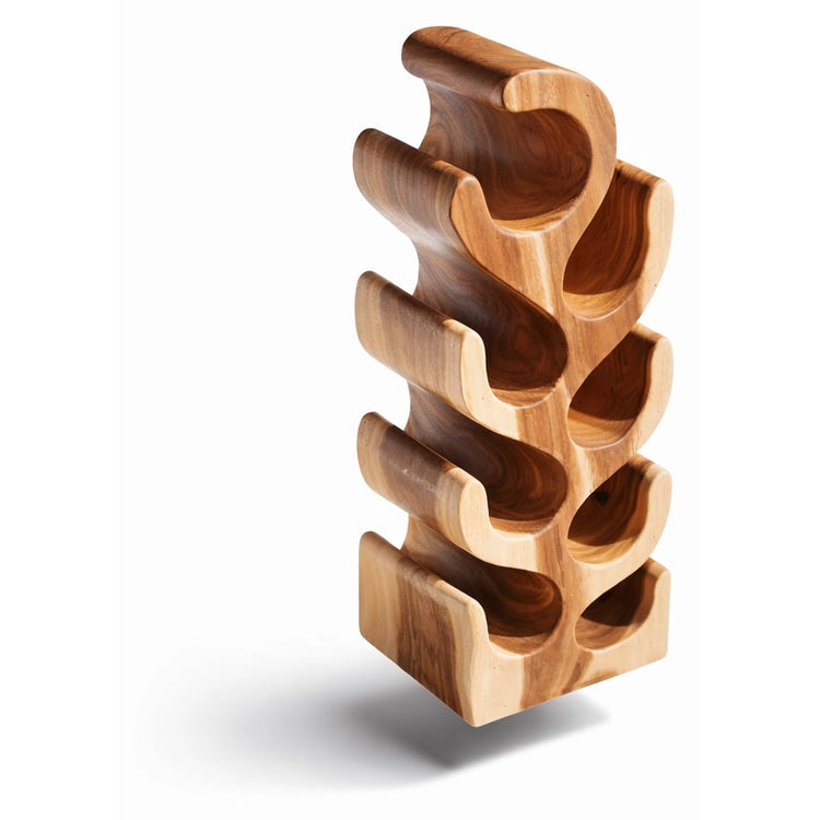 Weinregal aus massivem Akazienholz im skulpturalen Kaktus-Design (70 cm hoch, für 3–8 Flaschen), handgefertigter, naturbelassener Weinflaschenhalter als dekoratives Weinregal Holz für Wohnzimmer, Küche oder Hausbar in der Schweiz