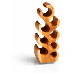 Kompakter Weinhalter aus massivem Akazienholz im skulpturalen Kaktus-Design (70 cm hoch, Platz für 8 Flaschen), handgefertigtes Naturholz-Unikat als Weinregal für Wohnzimmer, Esszimmer oder Hausbar in der Schweiz