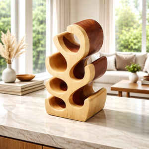 Kleiner Weinständer aus massivem Akazienholz (50 cm hoch, Platz für 6 Flaschen), handgefertigtes Naturholz-Weinregal für Wohn- und Esszimmer in der Schweiz