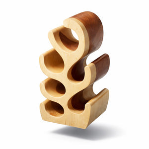 Kleiner Weinständer aus massivem Akazienholz (50 cm hoch, Platz für 6 Flaschen), handgefertigtes Naturholz-Weinregal für Wohn- und Esszimmer in der Schweiz