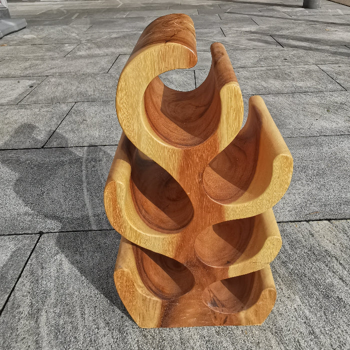 Kleiner Weinständer aus massivem Akazienholz (50 cm hoch, Platz für 6 Flaschen), handgefertigtes Naturholz-Weinregal für Wohn- und Esszimmer in der Schweiz
