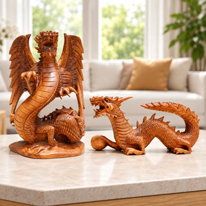 Drachen-Deko-Set aus Suarholz – zwei handgeschnitzte Figuren