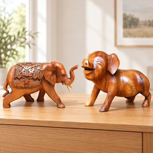 Holz-Deko-Set – Elefant & Glücksschwein aus Massivholz