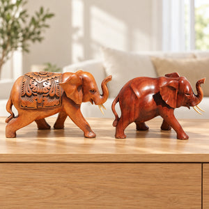 Elefanten-Deko-Set aus Holz – zwei handgeschnitzte Figuren