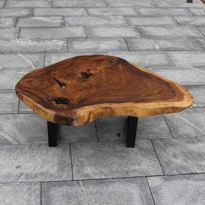 `Baumstammtisch aus massiver Akazien-Baumscheibe (120 x 87 x 43 cm, 8 cm starke Platte) mit Naturkante, großer Naturholz-Salontisch als Couchtisch für Sofalandschaften, Loft-Wohnzimmer oder Wintergarten in der Schweiz`