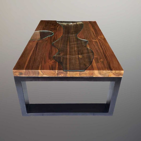 Massivholztisch | Rechteckig  | recyceltem Teakholz | Couchtisch Holz Glas 110X70cm