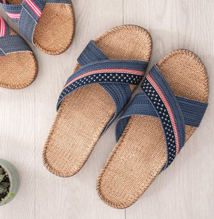 Leinen Hausschuhe im asiatischen Stil – leichte, atmungsaktive Leinenschlappen für Damen und Herren, naturbelassen ohne Kunststoff, ideal für Parkett und Bodenheizung in Schweizer Wohnungen