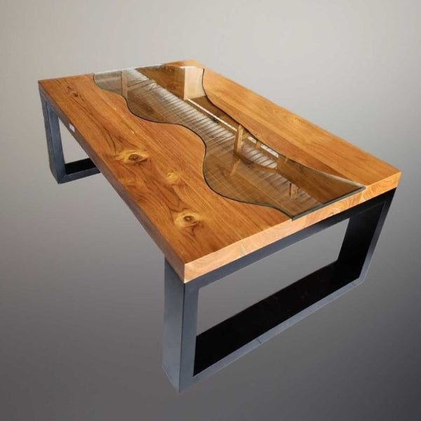 Couchtisch Holz | Rechteckig  | Teakholz Glas | Hartholz 110x70cm