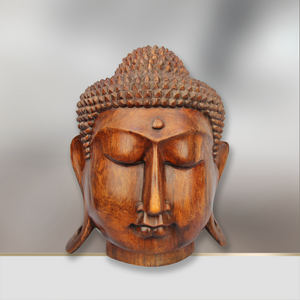Buddha-Kopf aus massivholz | Buddha-Kopf Skulptur | Buddha Deko